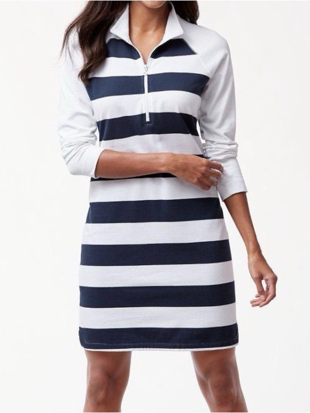 Tommy Bahama Navy and White Striped 1/4 Zip Top Sweatshirt Dress